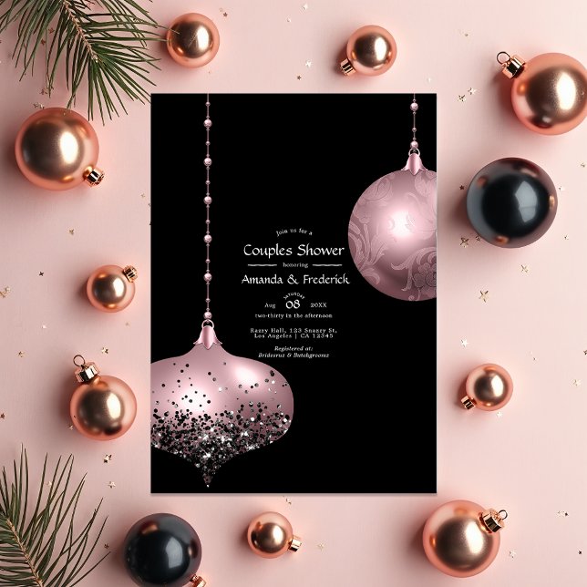 Blush Pink und Rose Gold Weihnachtspaare Dusche Einladung (Blush Pink and Rose Gold Christmas Couples Shower Invitation)