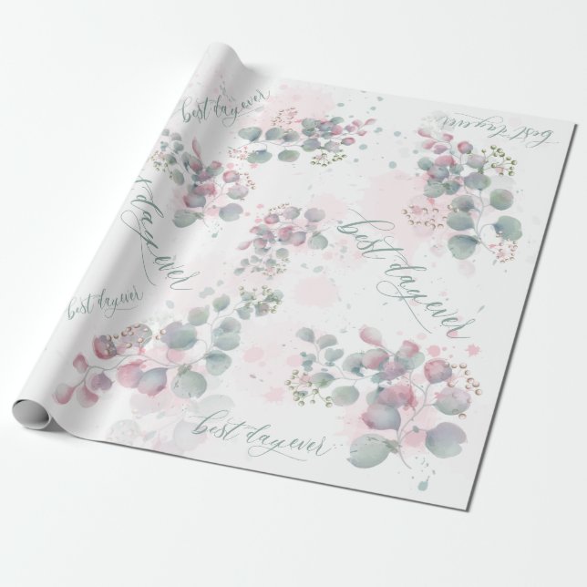 Blush Pink und Sage Green Eukalyptus Geschenkpapier (Ungerollt)