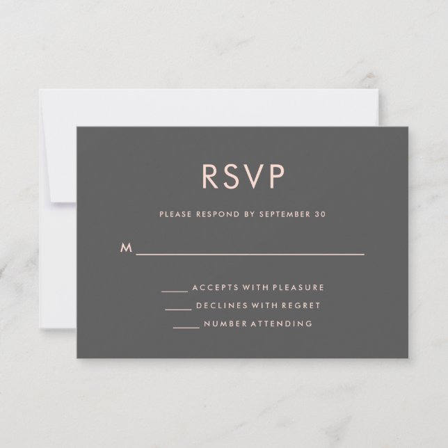 Blush Pink und Smoky Grau | World Map Wedding RSVP Karte (Vorderseite)