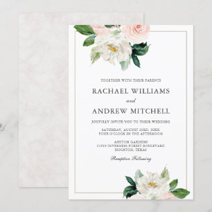 Blush Pink und White Elegante Blumenhochzeit Einladung