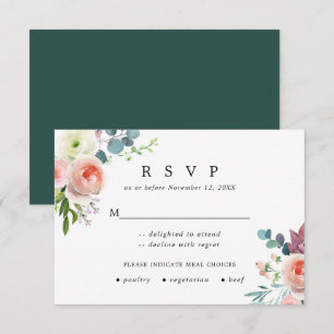Blush Pink und White Floral WedelResponse Card RSVP Karte