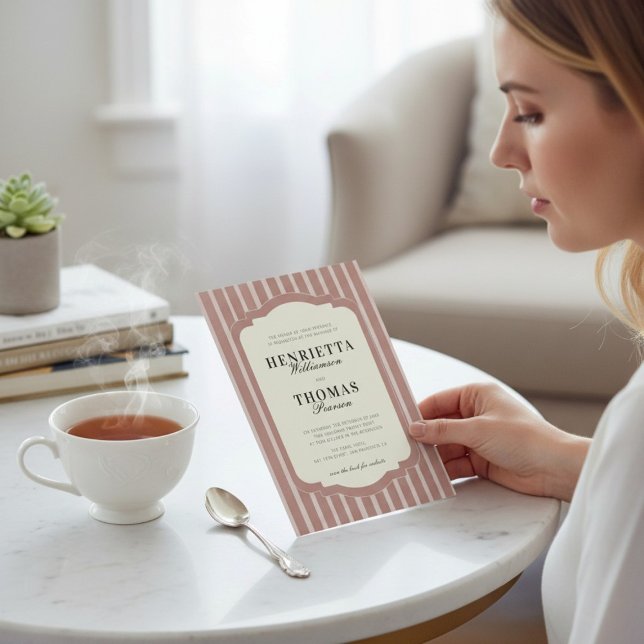 Blush Pink Vertical Stripe QR Wedding Invite Einladung (Von Creator hochgeladen)