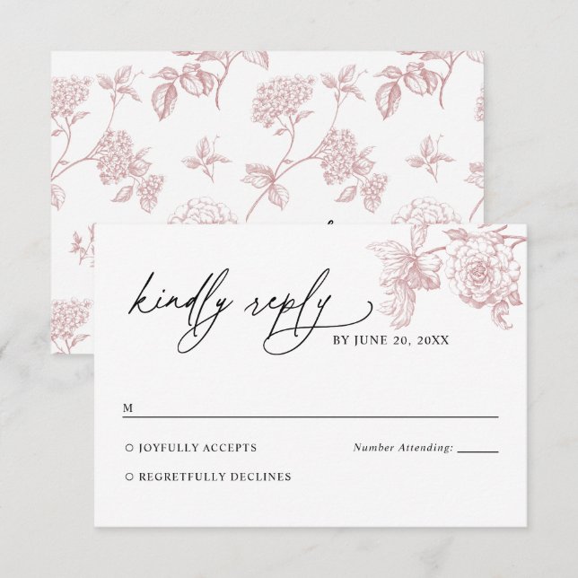 Blush Pink Victorian Floral Wedding RSVP Card (Vorne/Hinten)