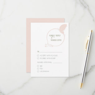 Blush Pink Vintag Art Nouveau Butterfly Wedding RSVP Karte