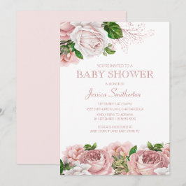 Blush Pink Vintag Floral Baby Girl Babydusche Einladung