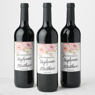 Blush Pink Vintag Floral Hochzeiten Rose Weinetikett