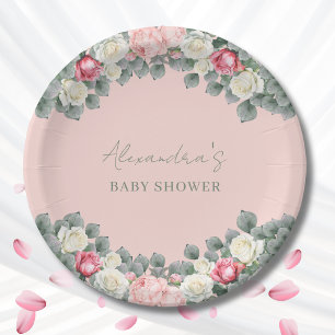 Blush Pink Vintag Garden Rose Kinderdusche Pappteller