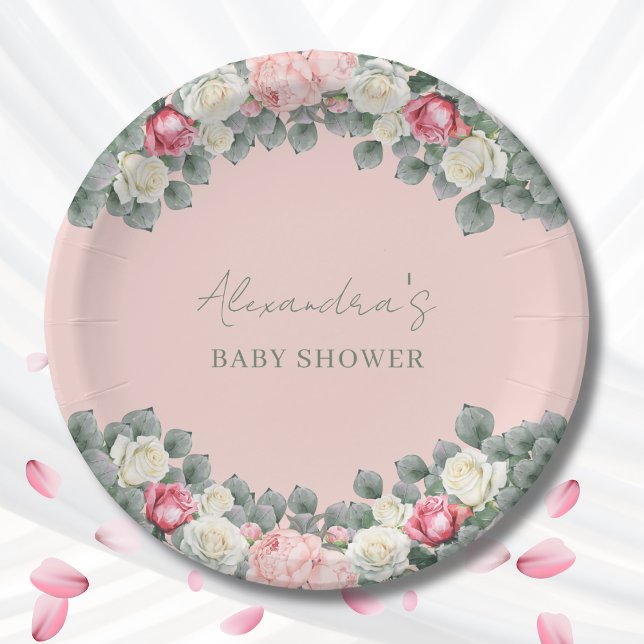 Blush Pink Vintag Garden Rose Kinderdusche Pappteller (Von Creator hochgeladen)