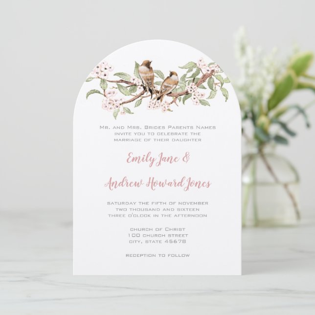Blush Pink Vintag Love Bird Wedding Einladung (Stehend Vorderseite)