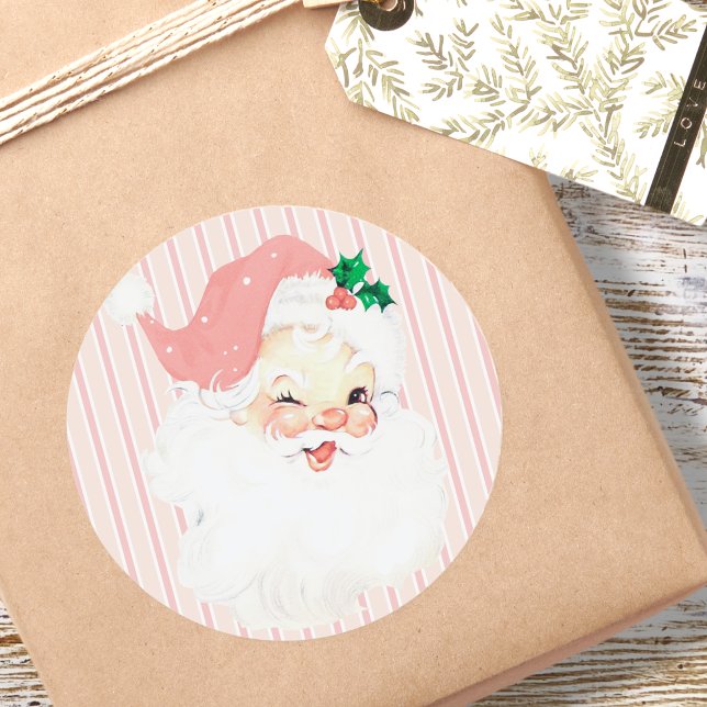 Blush Pink Vintag Winking Weihnachten Weihnachten Runder Aufkleber (Von Creator hochgeladen)