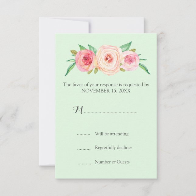Blush Pink Vintage Blütenminze Hochzeit RSVP (Vorderseite)