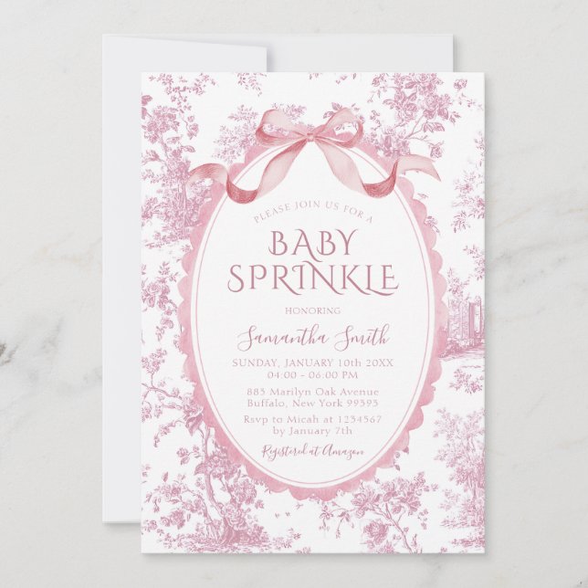 Blush Pink Vintage Chinoiserie Girl Baby Sprinkle Einladung (Vorderseite)