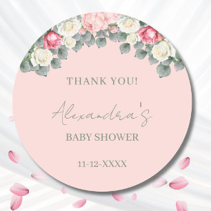 Blush Pink Vintage Rose Kinderdusche Danke Runder Aufkleber