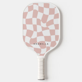 Blush Pink Warped Checkerboard Pickleball Paddle
