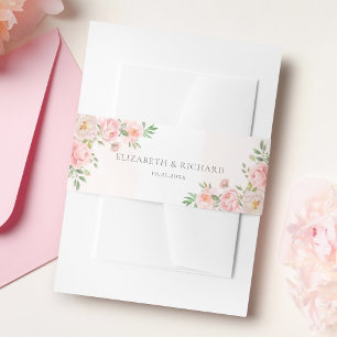 Blush Pink Wasserfarbe Blumengrün Hochzeit Einladungsbanderole