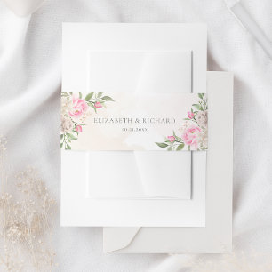 Blush Pink Wasserfarbe Blumengrün Hochzeit Einladungsbanderole