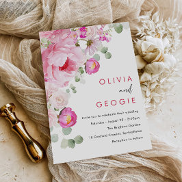 Blush Pink Wasserfarbe Blumenzellenhochzeit Einladung