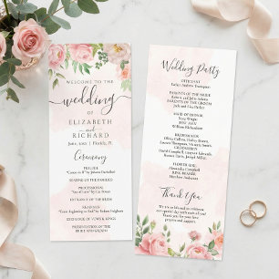 Blush Pink Wasserfarbe Blumenzellenhochzeit Programm