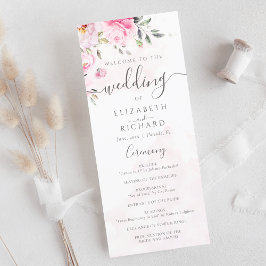 Blush Pink Wasserfarbe Blumenzellenhochzeit Programm