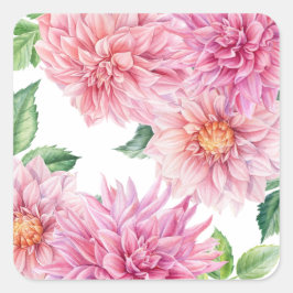 Blush Pink Wasserfarbe Dahlia Blumenmuster Quadratischer Aufkleber