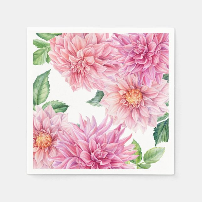 Blush Pink Wasserfarbe Dahlia Blumenmuster Serviette (Vorderseite)
