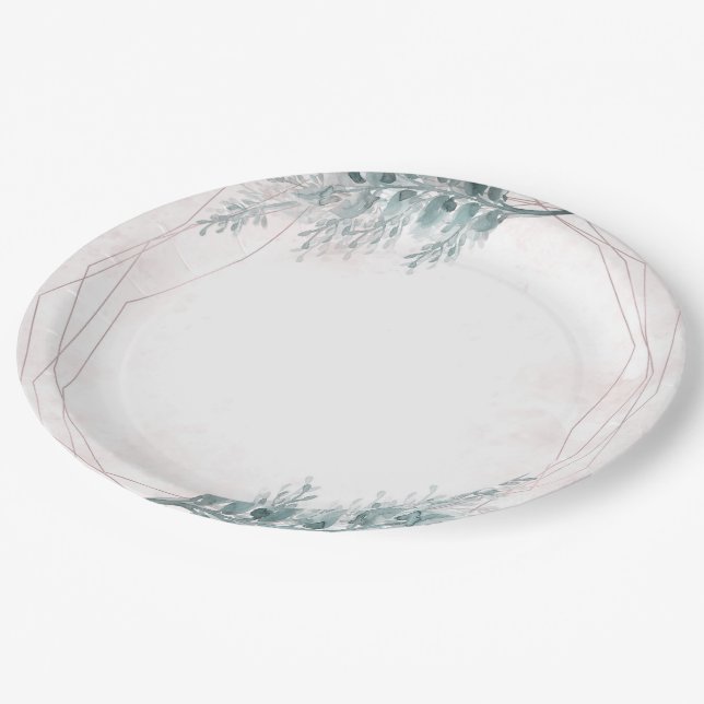 Blush Pink Wasserfarbe Geometrische botanische Hoc Pappteller (Schrägansicht)