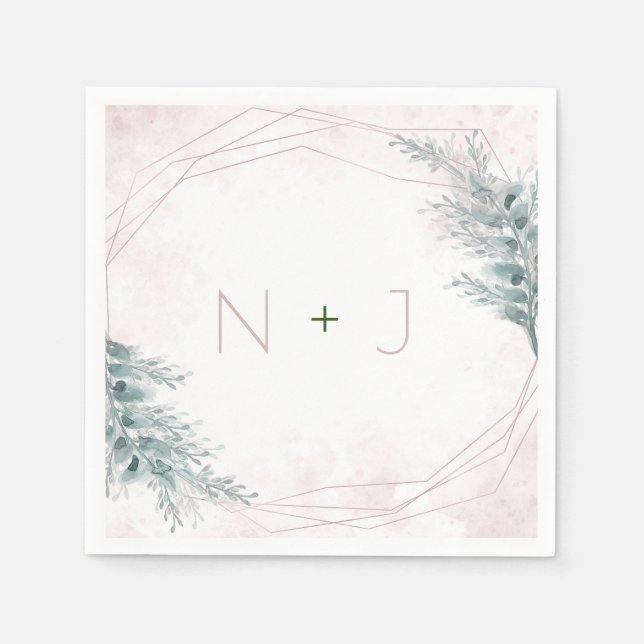 Blush Pink Wasserfarbe Geometrische botanische Hoc Serviette (Vorderseite)
