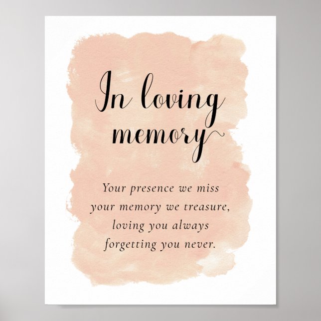 Blush Pink Wasserfarbe in Love Memory Hochzeit Poster (Vorne)