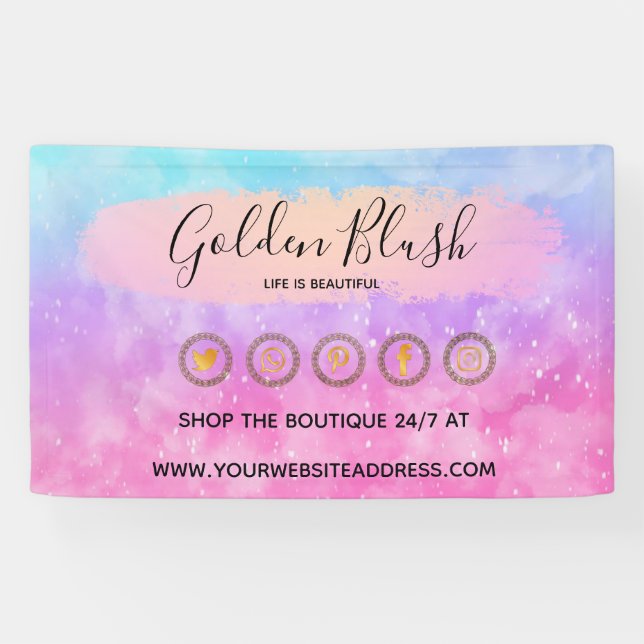 Blush Pink Wasserfarbe & Moderne Goldene geometris Banner (Horizontal)