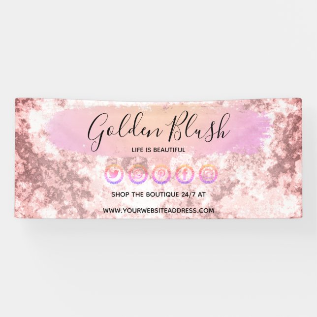 Blush Pink Wasserfarbe & Moderne Goldene geometris Banner (Horizontal)