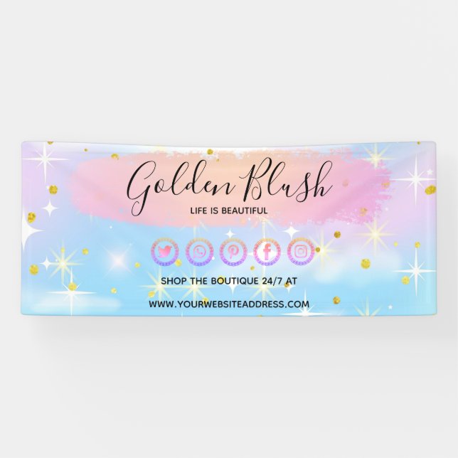 Blush Pink Wasserfarbe & Moderne Goldene geometris Banner (Horizontal)
