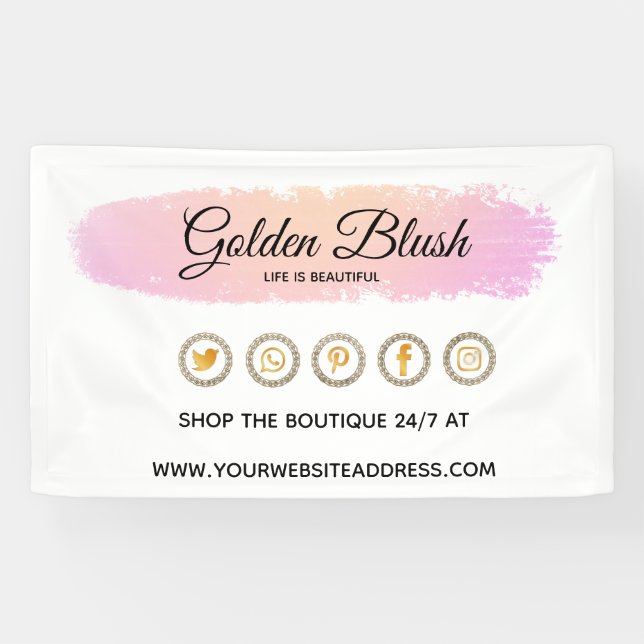 Blush Pink Wasserfarbe & Moderne Goldene geometris Banner (Horizontal)