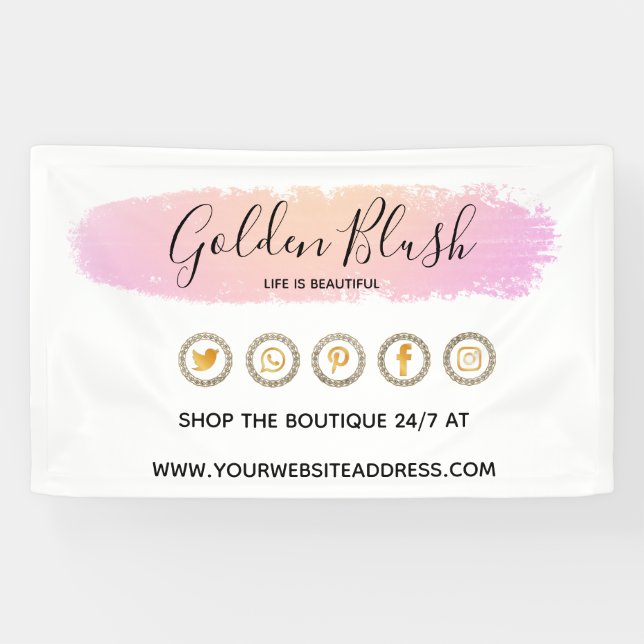 Blush Pink Wasserfarbe & Moderne Goldene geometris Banner (Horizontal)