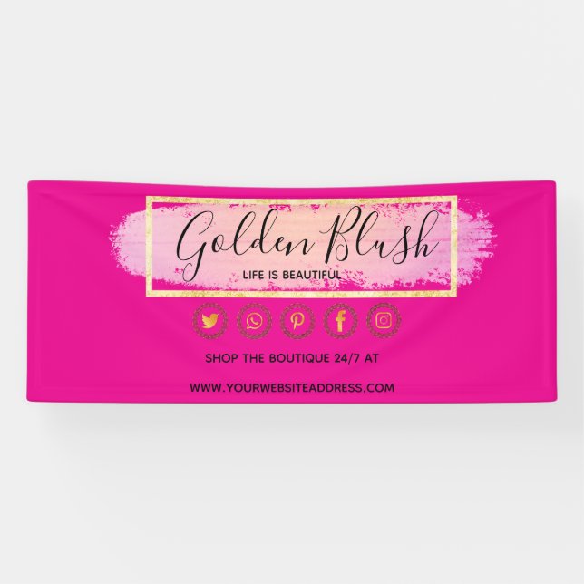 Blush Pink Wasserfarbe & Moderne Goldene geometris Banner (Horizontal)