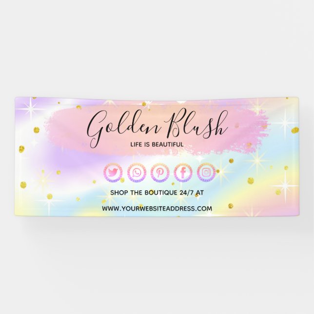 Blush Pink Wasserfarbe & Moderne Goldene geometris Banner (Horizontal)