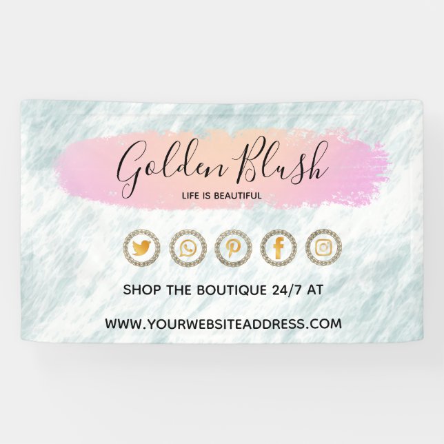 Blush Pink Wasserfarbe & Moderne Goldene geometris Banner (Horizontal)
