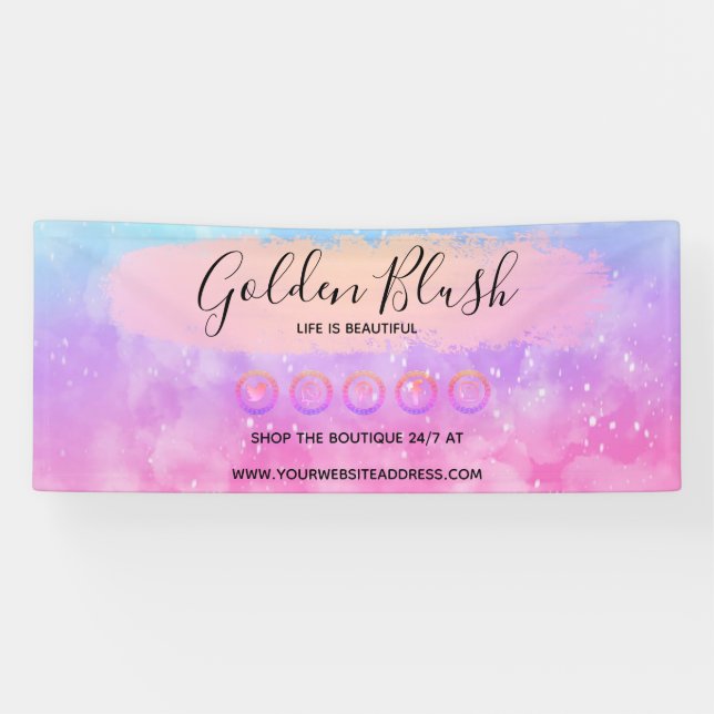 Blush Pink Wasserfarbe & Moderne Goldene geometris Banner (Horizontal)