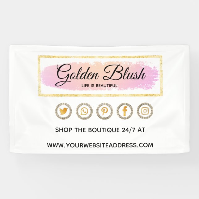 Blush Pink Wasserfarbe & Moderne Goldene geometris Banner (Horizontal)