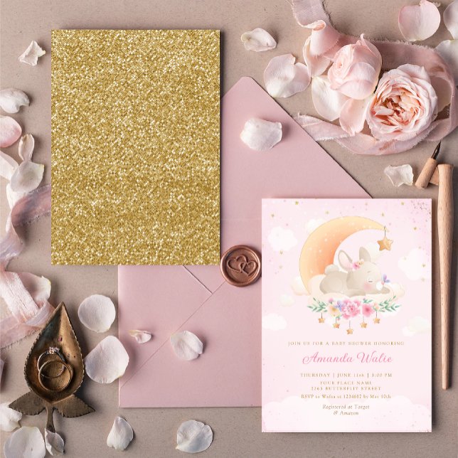 Blush Pink Wasserfarbe Niedlich Bunny Girl Baby Du Einladung (Von Creator hochgeladen)