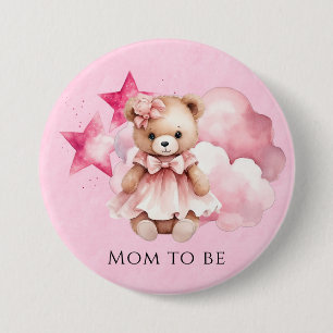 Blush Pink Wasserfarbe Teddy Bear Girl Babydusche Button