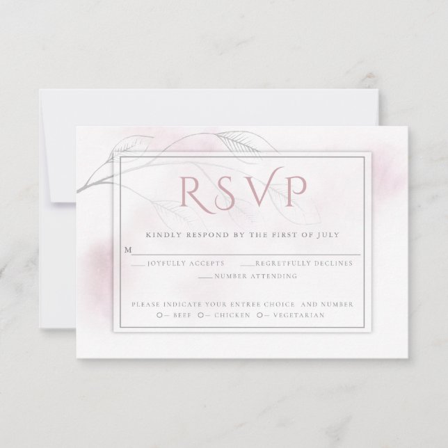 Blush Pink Wasserfarbe Wash Grau Willow RSVP Karte (Vorderseite)