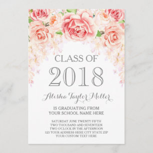 Blush Pink Wasserfarben Foto Floral 2018 Grad Einladung