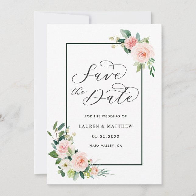 Blush Pink Wasserfarbenblut Hochzeit speichern Sie Save The Date (Vorderseite)