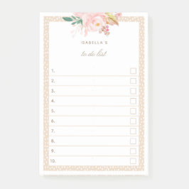 Blush Pink Wasserfarbenpeonies, die in der Liste a Post-it Klebezettel