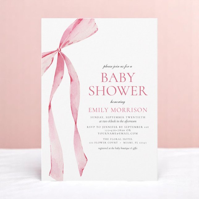 Blush Pink Watercolor Bow Girl Babydusche Einladung (Von Creator hochgeladen)