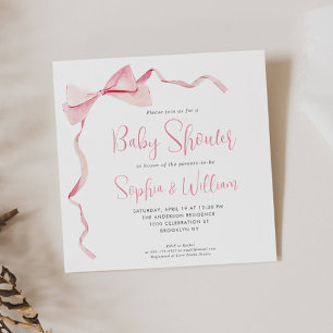 Blush Pink Watercolor Bow Ribbon Girl Babydusche Einladung