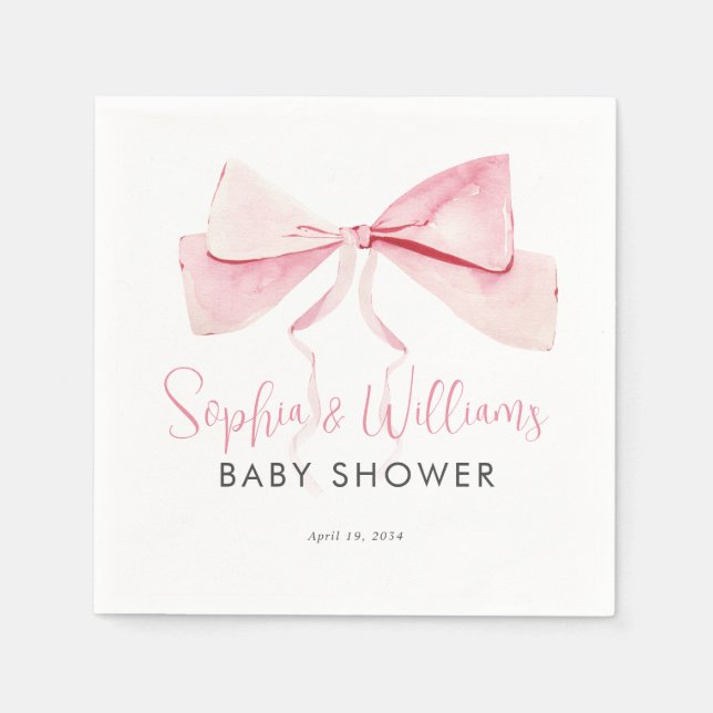 Blush Pink Watercolor Bow Ribbon Girl Babydusche Serviette (Vorderseite)