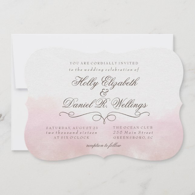 Blush Pink Watercolor Calligraphy Wedite Invite Einladung (Vorderseite)