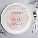 Blush Pink Watercolor Circle Baby Dusche Pappteller<br><div class="desc">Diese Babyduschplatte ist mit einem farblich gestrichenen Aquarellkreis in Rosa und Imitaten mit goldenen Punktakzenten versehen. Für eine erweiterte Anpassung dieses Designs klicken Sie bitte auf den Button "Anpassen". Matching-Elemente sind ebenfalls verfügbar.</div>