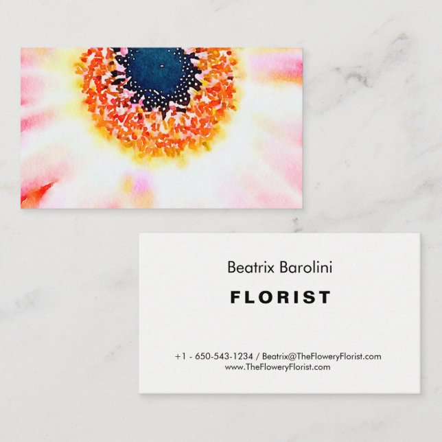 Blush Pink Watercolor Floral Daisy Business Card Visitenkarte (Vorne/Hinten)